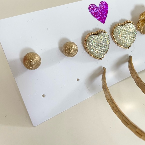 5-Piece Gold-Tone Heart & Cross Earrings and Large Hoops Earring Set - Picture 9 of 12